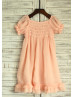 Peach Chiffon Short Sleeves Flower Girl Dress 